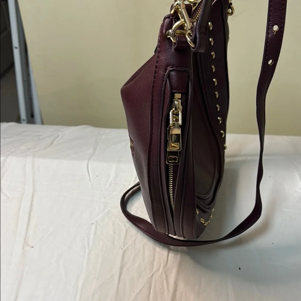 INC International Concepts Burgundy Studded Hobo Crossbody Bag‎